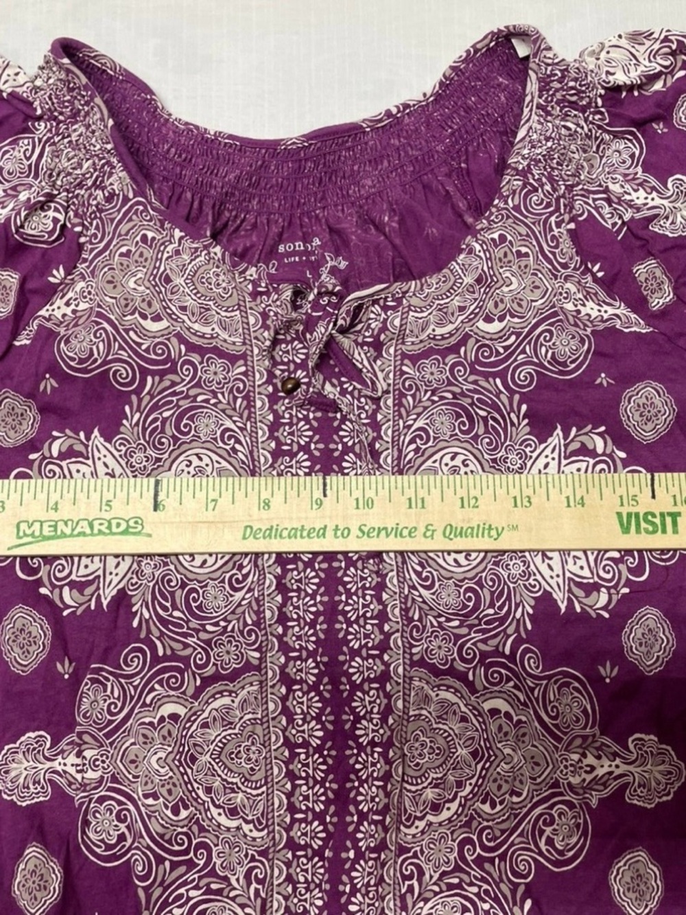 Sonoma Purple Paisley Boho Short Sleeve Blouse - Picture 4 of 5